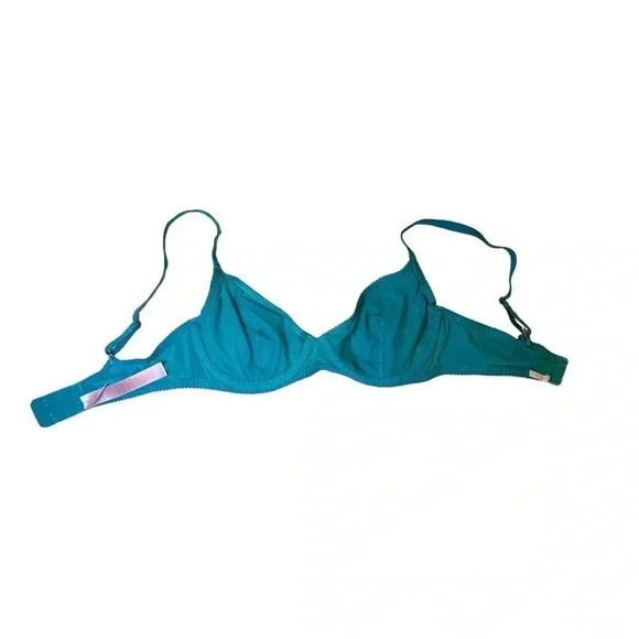 Savage X Fenty Shimmer Flocked Logo Unlined Bra in Deep Teal Green Shimmer - Picture 7 of 11